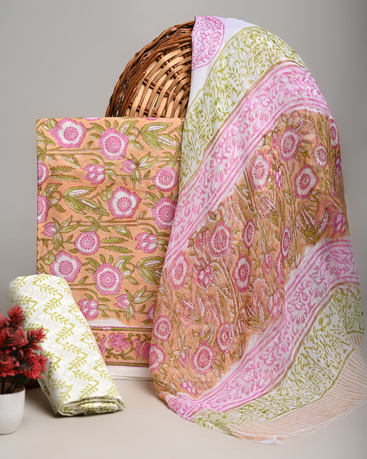 New Premium Sanganeri Rapid Printed Cotton Suit With Chiffon Dupatta CFCOTCH24