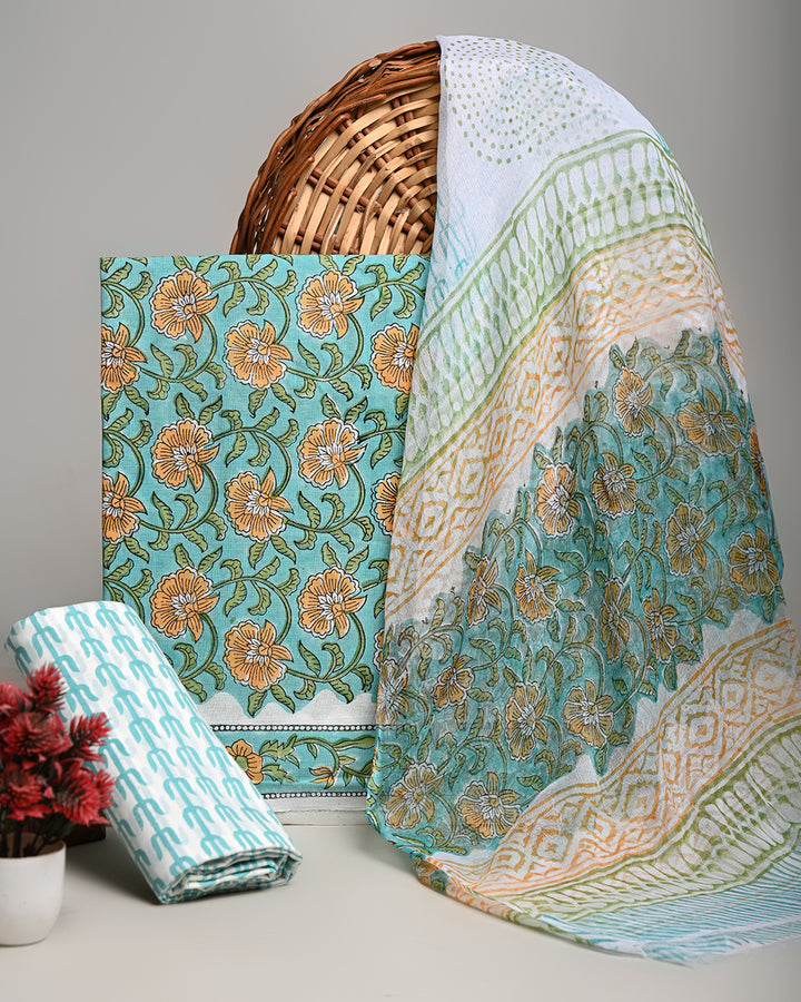 New Exclusive Sanganeri Rapid Printed Cotton Suit With Chiffon Dupatta CFCOTCH23