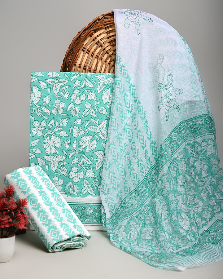 New Premium Sanganeri Rapid Printed Cotton Suit With Chiffon Dupatta CFCOTCH29