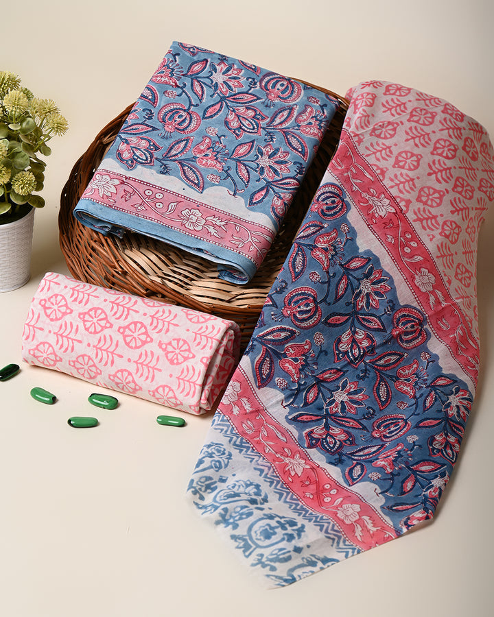 Sanganeri Hand Block Print Cotton Suit Sets With Cotton Dupatta CFCOTMU66