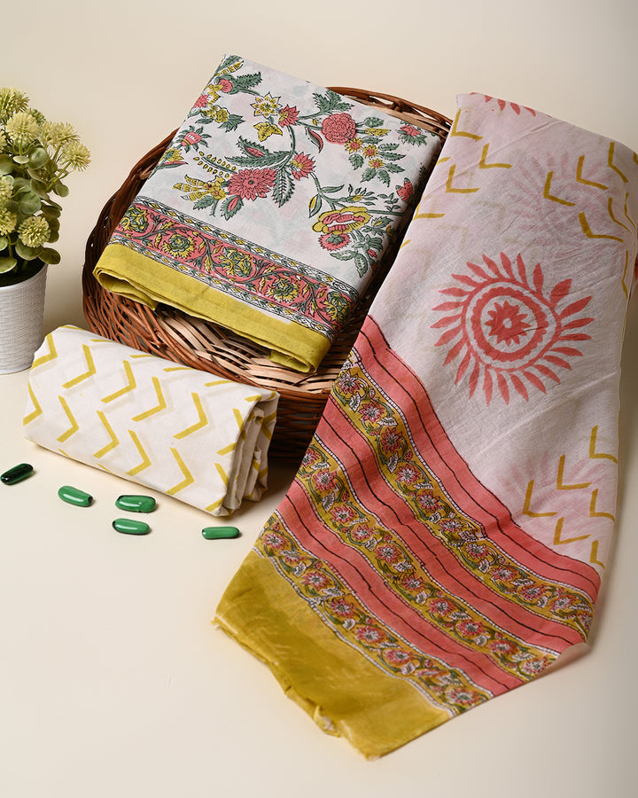 Sanganeri Hand Block Print Cotton Suit Sets With Cotton Dupatta CFCOTMU64