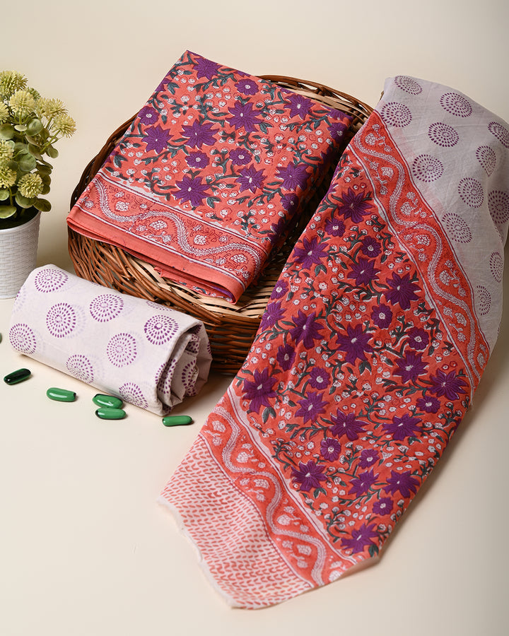 Sanganeri Hand Block Print Cotton Suit Sets With Cotton Dupatta CFCOTMU63