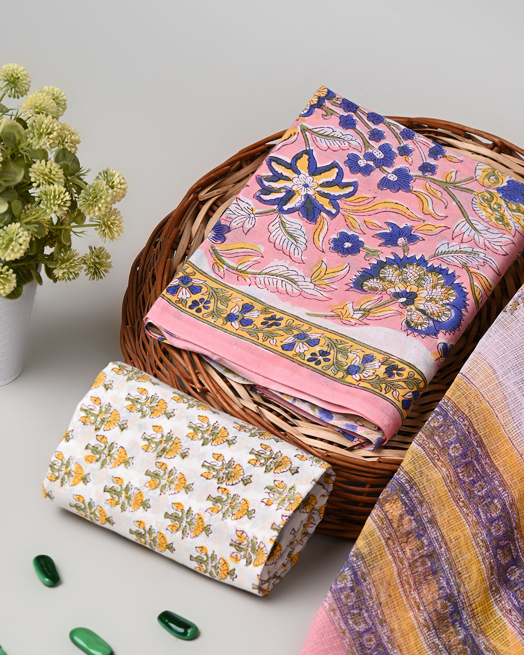 Premium Multi Colours Sanganeri Print Cotton Suit With Kota Doria Dupatta CFCOTKO43