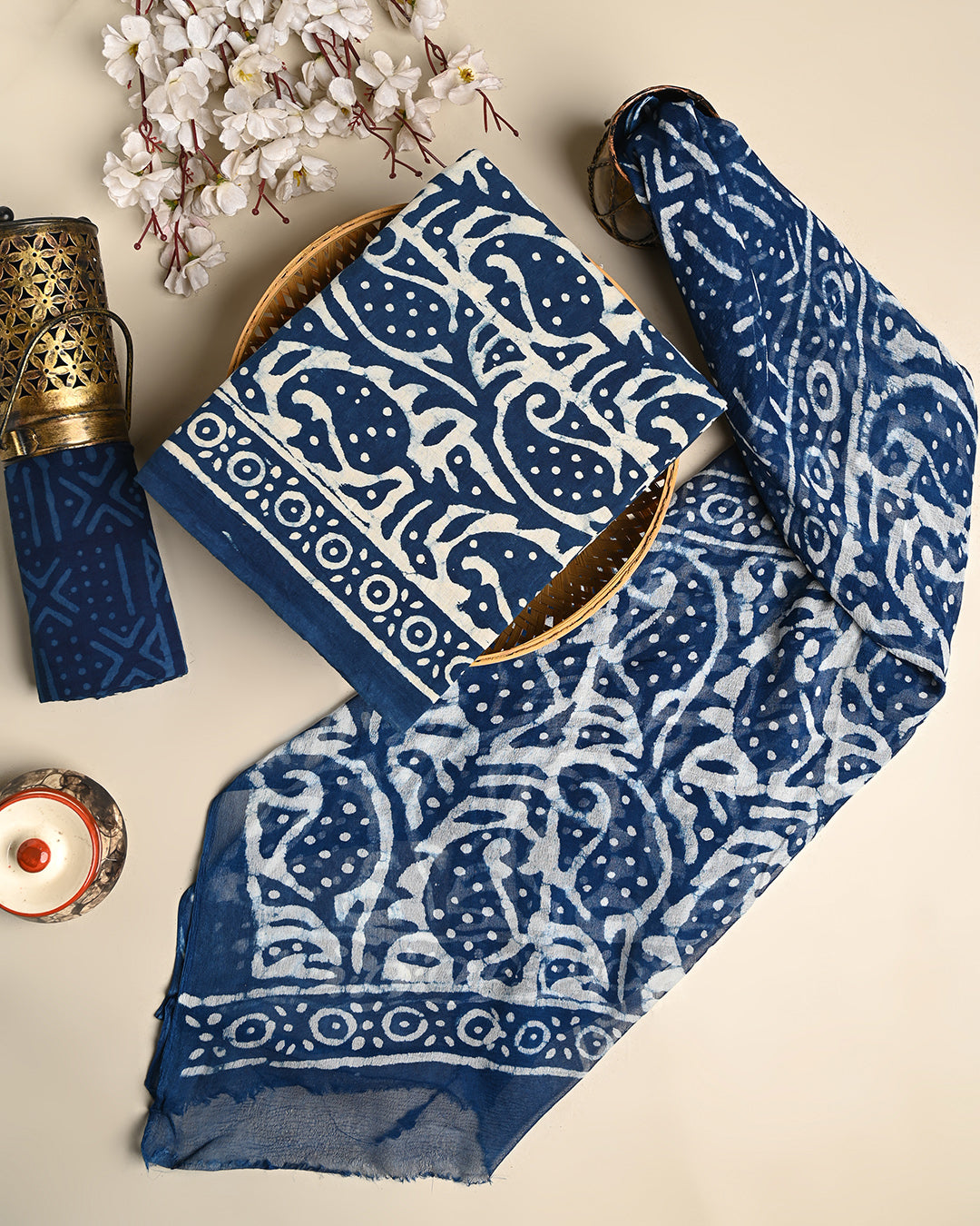Premium Dabu Printed Cotton Suit With Chiffon Dupatta (BSCOTCH18)