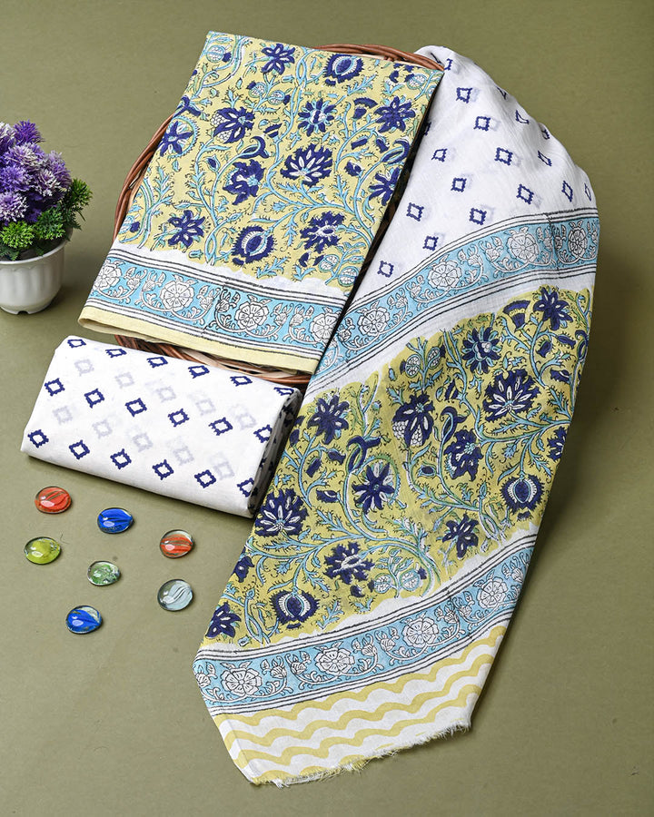 Sanganeri Hand Block Print Cotton Suit Sets With Cotton Dupatta CFCOTMU70