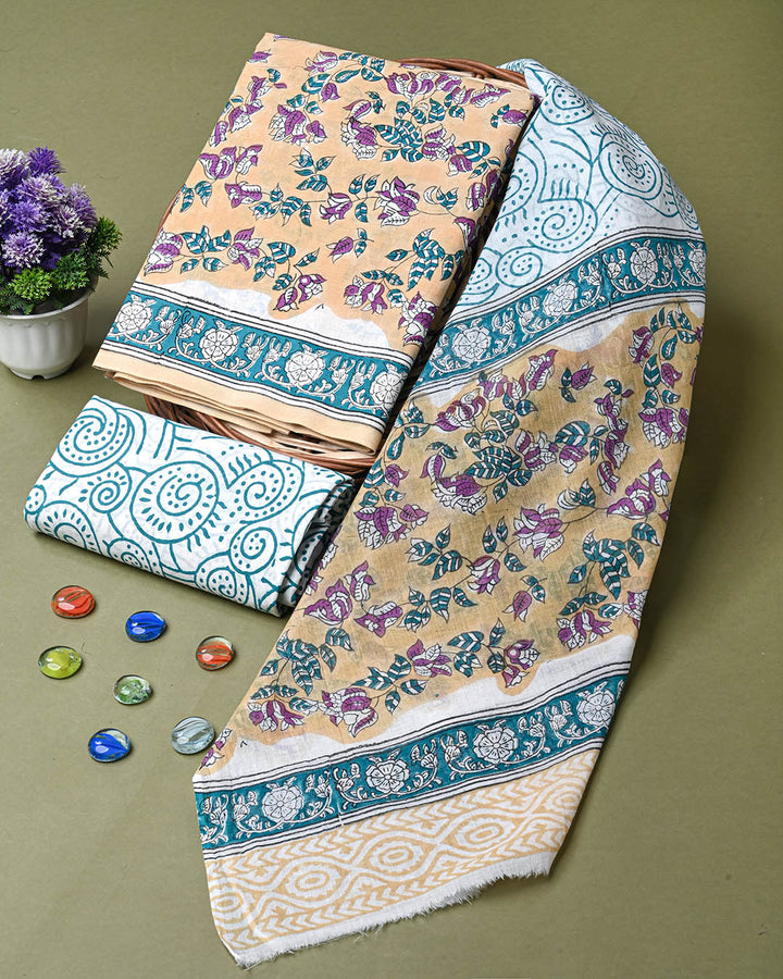 NewSanganeri Hand Block Print Cotton Suit Sets With Cotton Dupatta CFCOTMU76