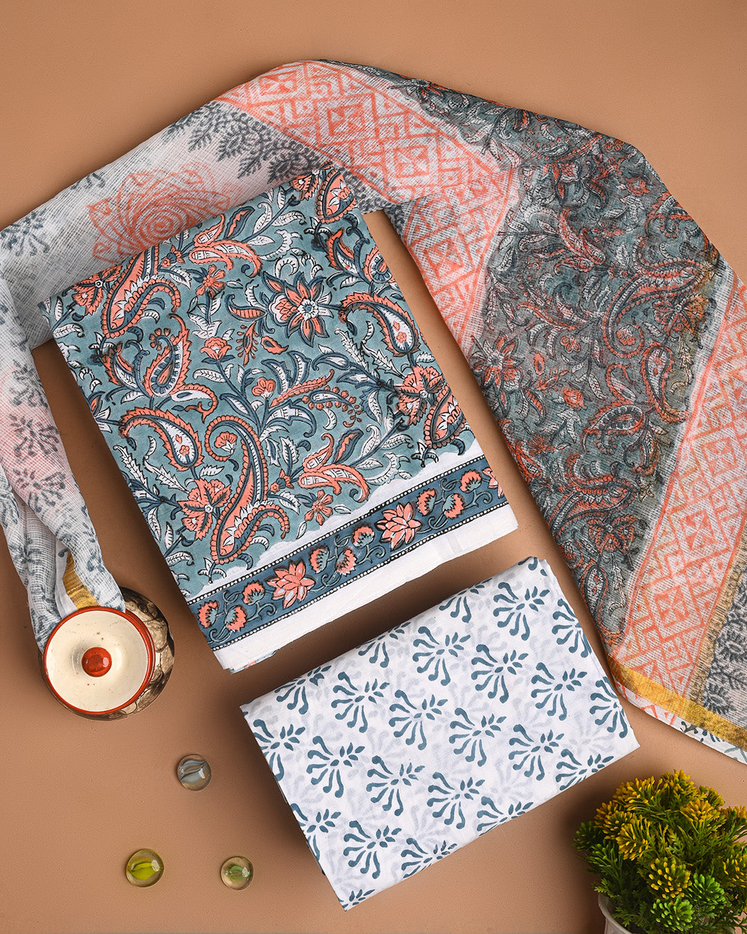 Exclusive Blue Hand Block Print Cotton Suit With Kota Dupatta CFCOTKO30