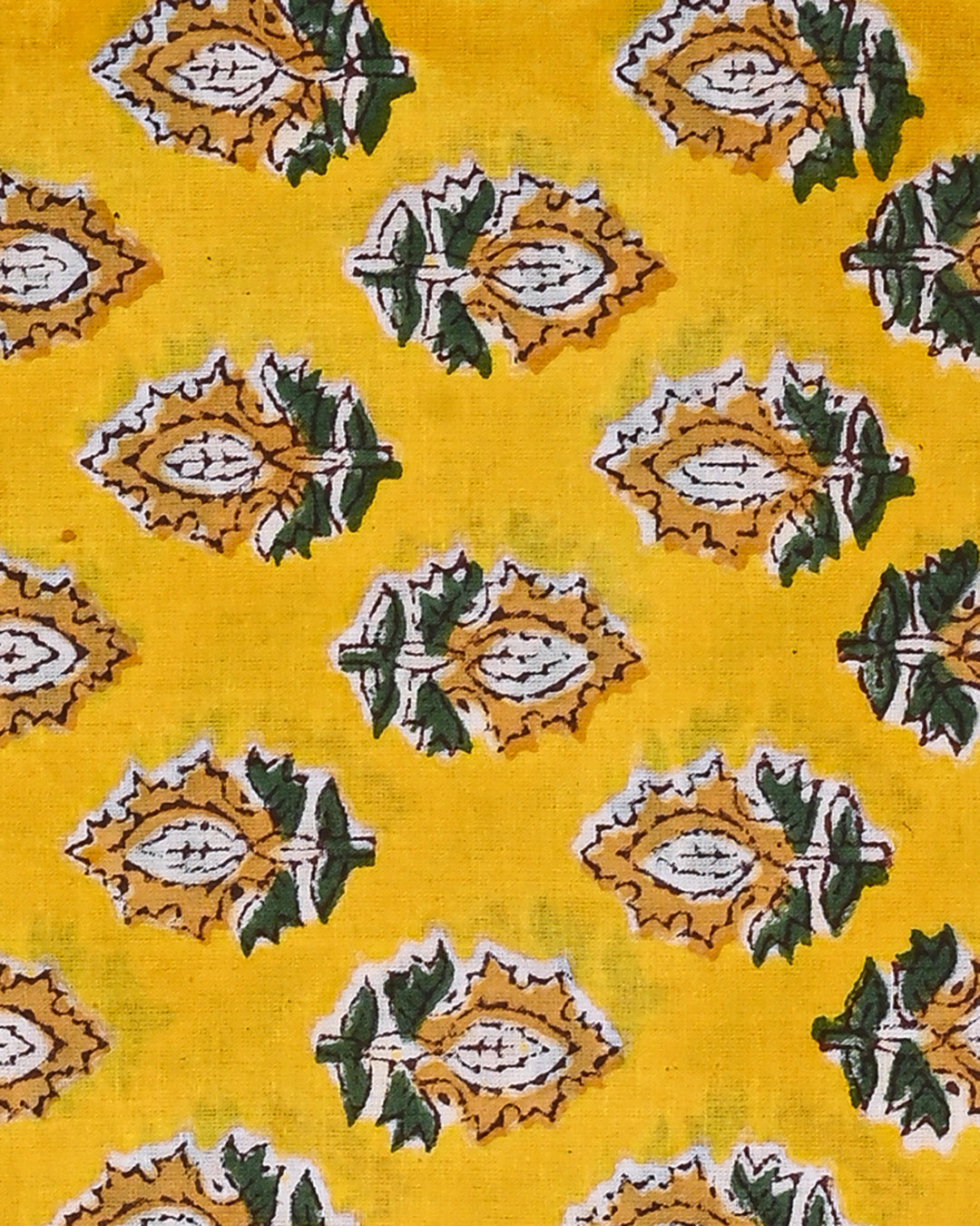 New Yellow Sanganeri Rapid Printed Cotton Suit With Chiffon Dupatta CFCOTCH28