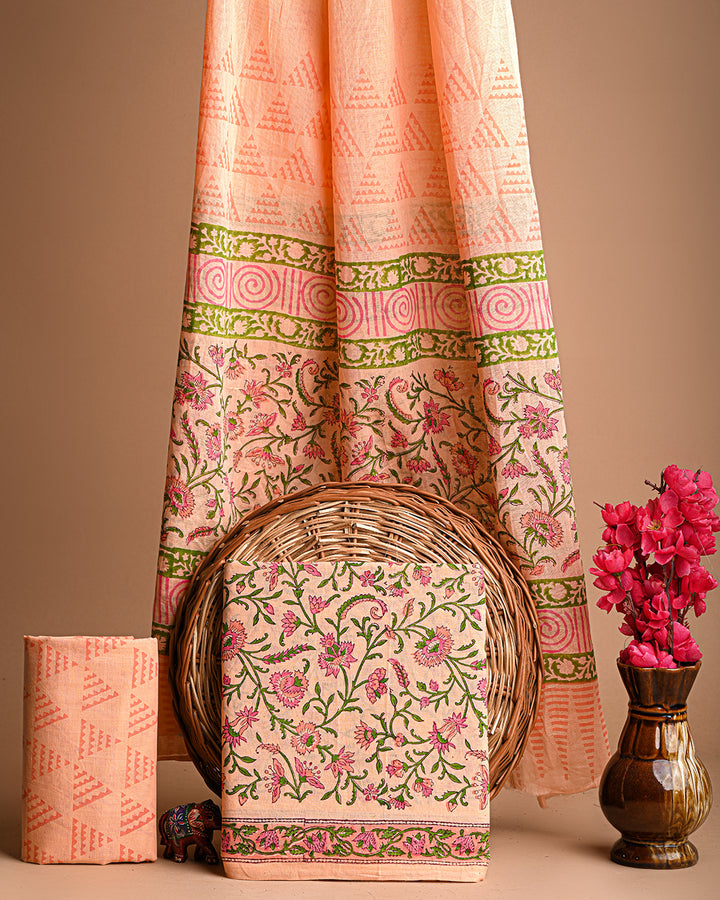 Sanganeri Hand Block Print Cotton Suit Sets With Cotton Dupatta COCOTMU10