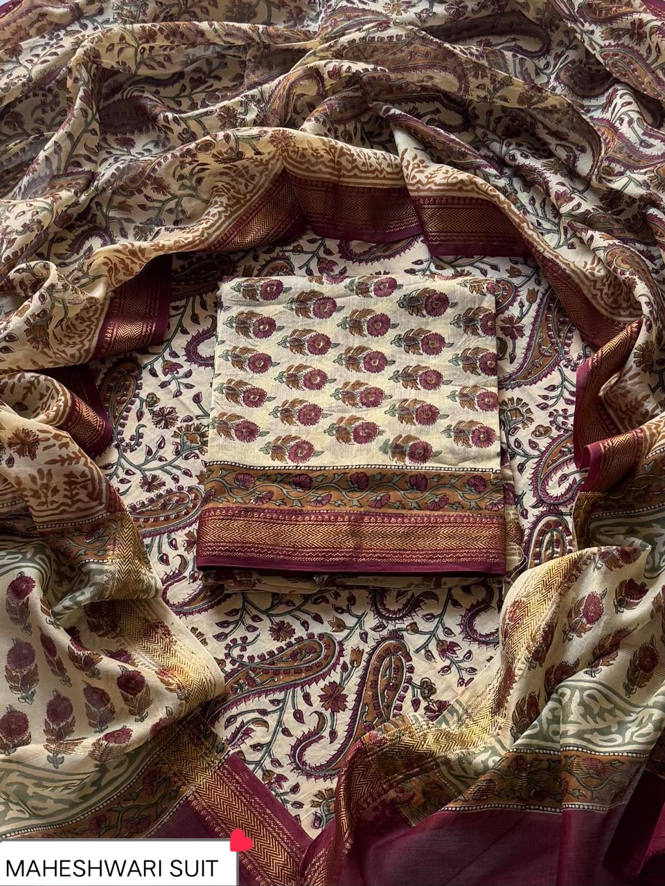 Premium Bagru Print Maheshwari Unstitched Silk Suit Set (BSMAHMA106)