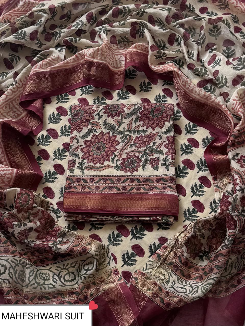 Luxury Bagru Print Maheshwari Unstitched Silk Suit Set (BSMAHMA113)