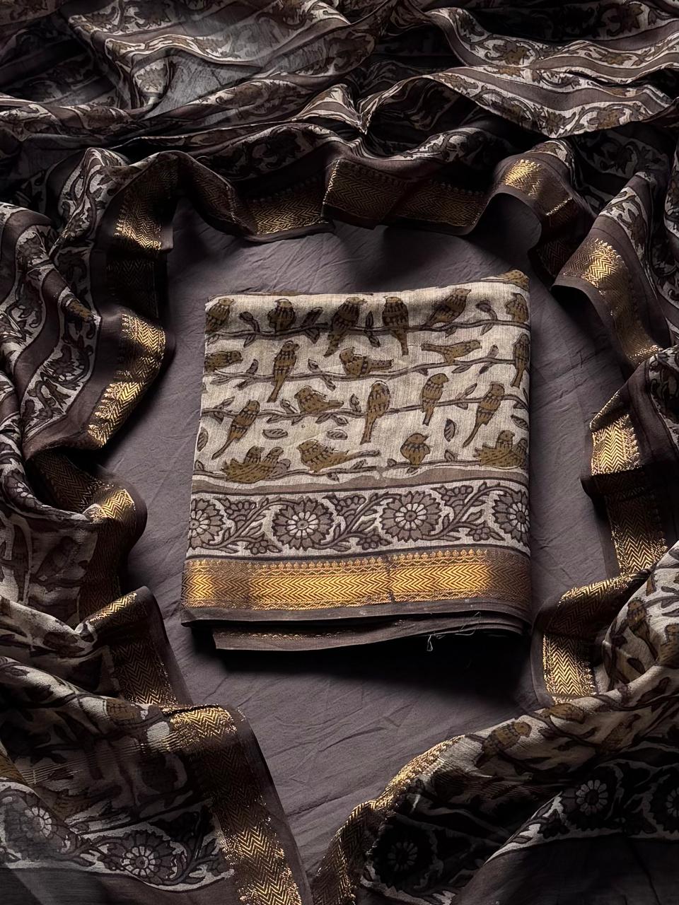 Maheshwari Silk Ajrakh Suits In Vanaspati Pomegranate Peel Dye (BSAJ40)