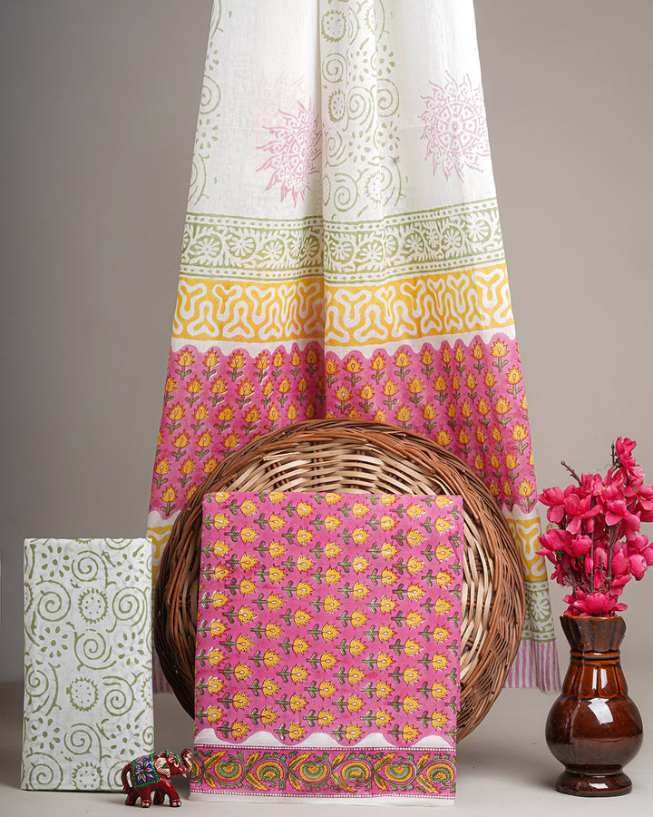 Sanganeri Hand Block Print Cotton Suit Sets With Cotton Dupatta CFCOTMU58