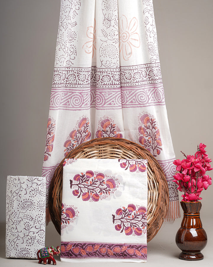 Sanganeri Hand Block Print Cotton Suit Sets With Cotton Dupatta CFCOTMU59