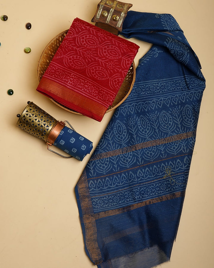 Discharge Printed Maheshwari Silk Suit With Maheshwari Dupatta CFMAHMA24
