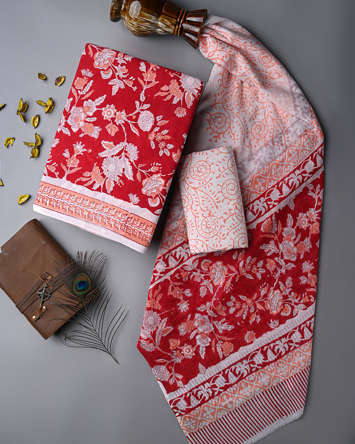 Sanganeri Hand Block Print Cotton Suit Sets With Cotton Dupatta COCOTMU08