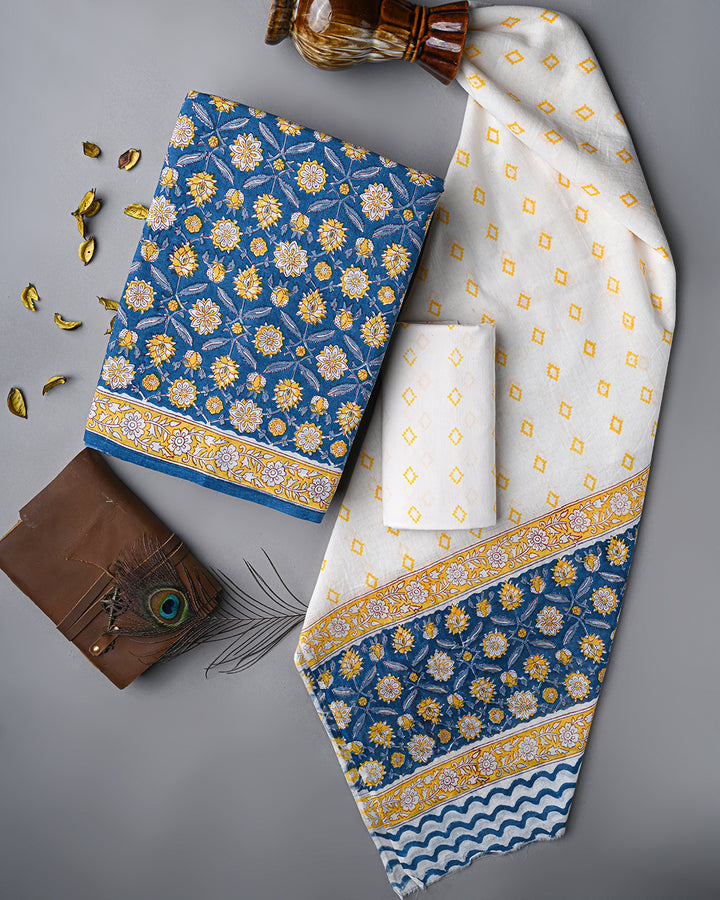 Sanganeri Hand Block Print Cotton Suit Sets With Cotton Dupatta CFCOTMU22