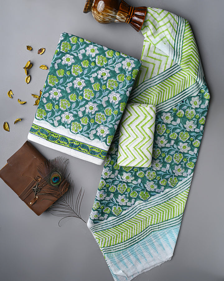 Sanganeri Hand Block Print Cotton Suit Sets With Cotton Dupatta COCOTMU01