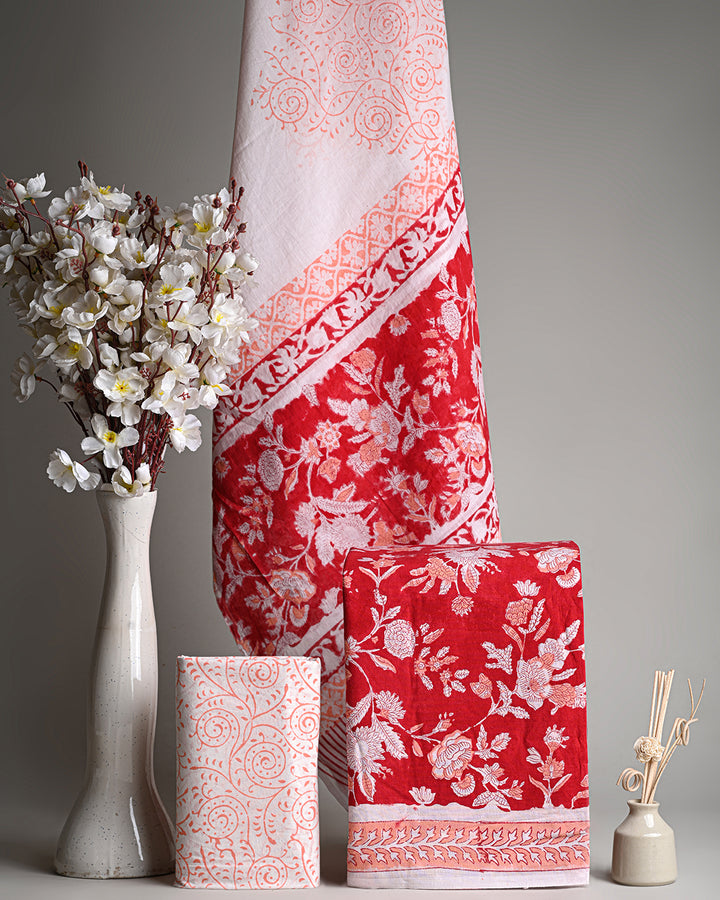 Sanganeri Hand Block Print Cotton Suit Sets With Cotton Dupatta COCOTMU08