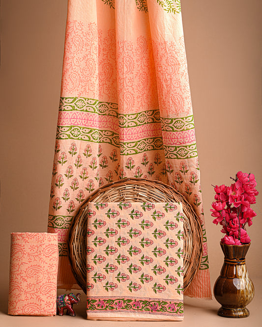 Premium Peach Hand Block Printed Cotton Suit With Cotton Duptta CFCOTMU25