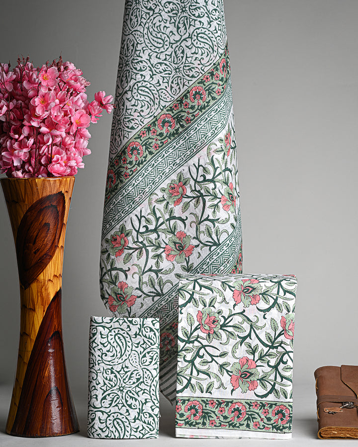 Sanganeri Hand Block Print Cotton Suit Sets With Cotton Dupatta COCOTMU12