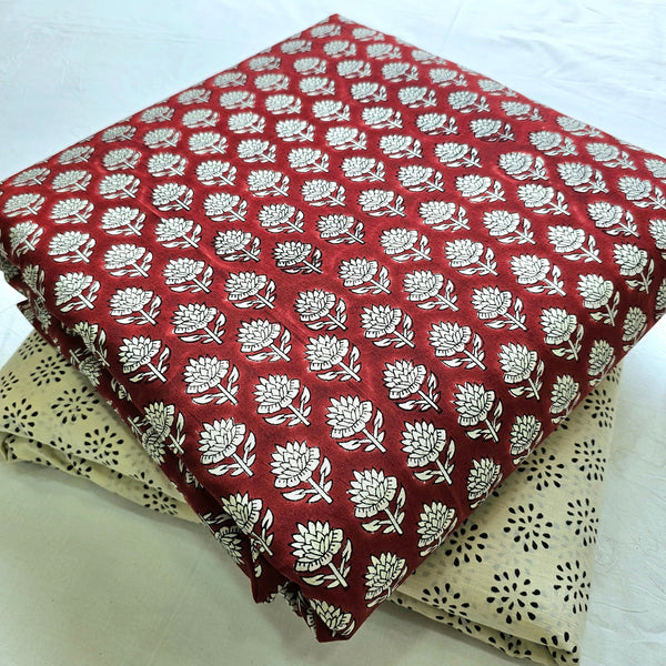 Traditional Sanganeri  Printed Cotton Suit Top And Bottom Set  EATB09