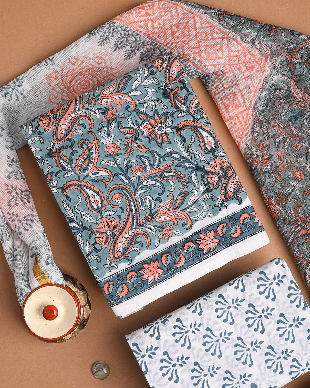 Exclusive Blue Hand Block Print Cotton Suit With Kota Dupatta CFCOTKO30