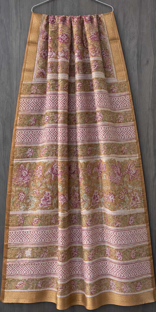 Royal Sanganeri Print Maheshwari Silk Saree (BSMS09)