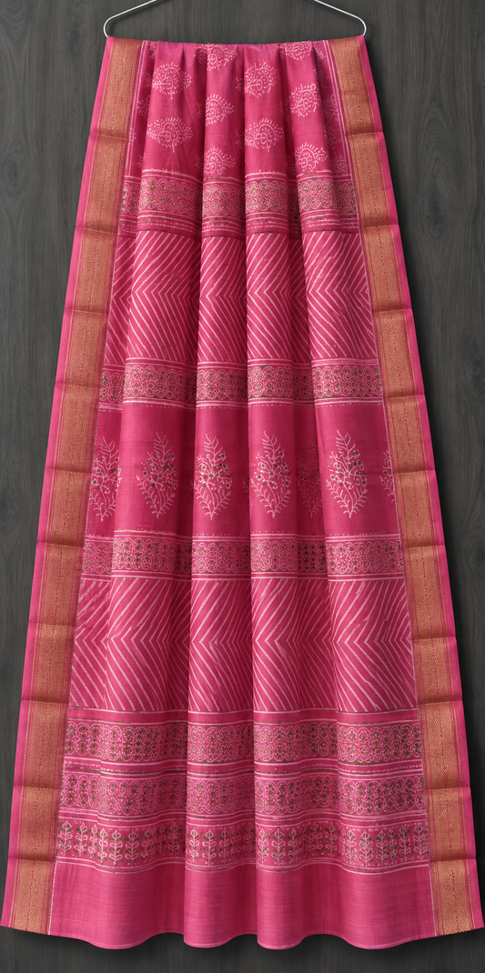 Royal Khadi Gold Print Maheshwari Silk Saree (BSMS03)