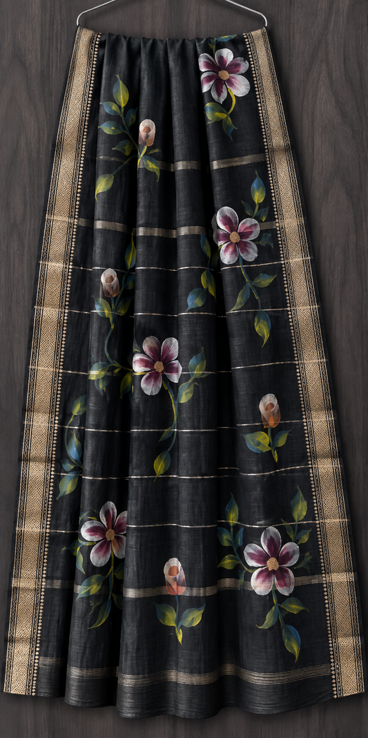 Premium Hand Painted Maheshwari Silk Saree (BSMS22)