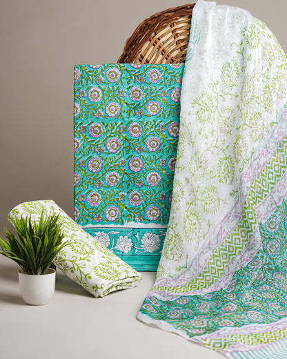 Premium Multicolour Hand Block Sanganeri Print Cotton Suit With Chiffon Dupatta (BSCOTCH35)