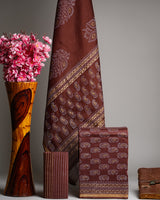Hand Block Elegant Gold Printed Chanderi Silk Suit Set CFCHACH13