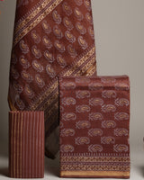 Hand Block Elegant Gold Printed Chanderi Silk Suit Set CFCHACH13