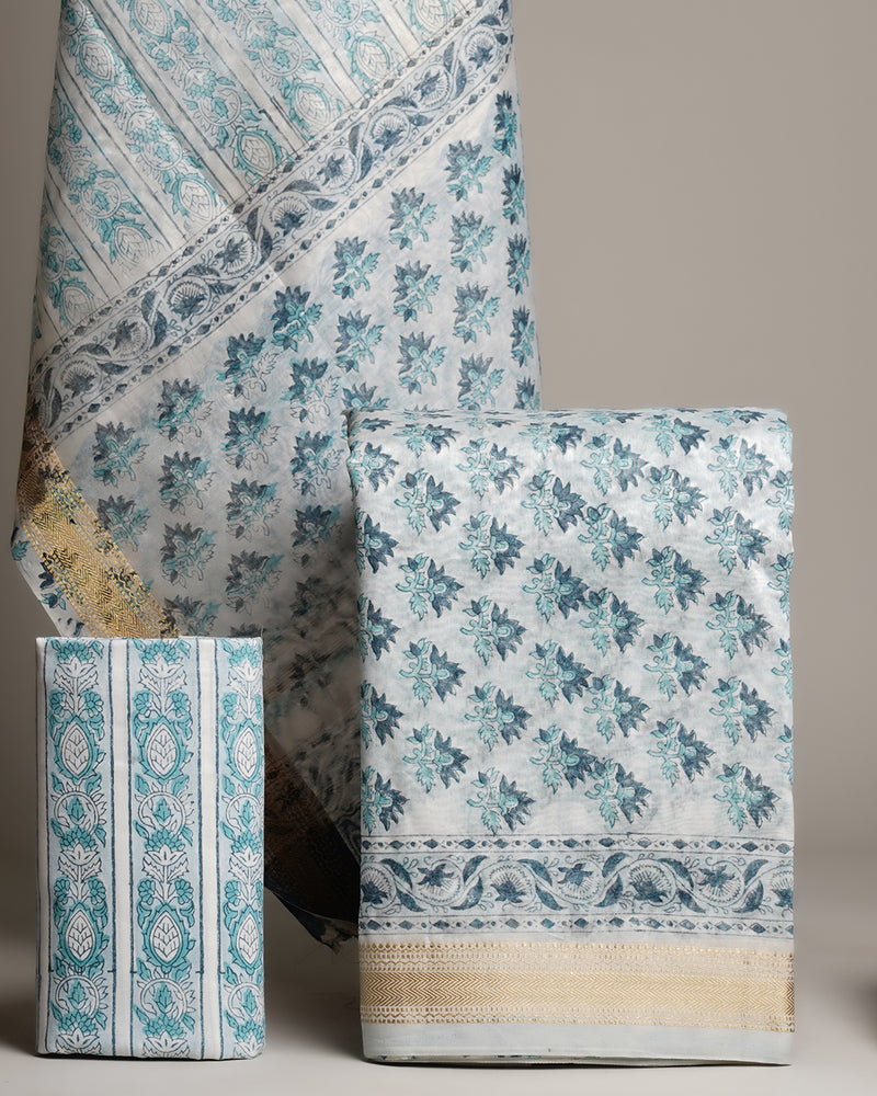 Hand Block Print Maheshwari Silk Suit Set CFMAHMA10