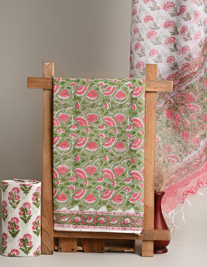 Sanganeri Printed Cotton Suit With Kota Doria Dupatta CFCOTKO16