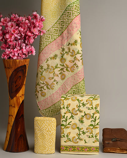 Premium Yellow Floral Cotton Suit With Cotton Dupatta (BSCOTMU49)