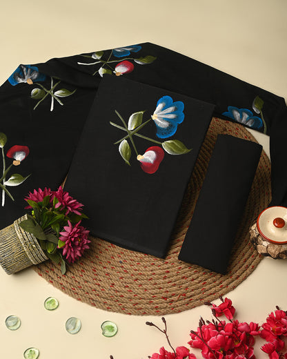 Black Hand Painted Cotton Suit Sets With Cotton Dupatta  CFCOTMU74