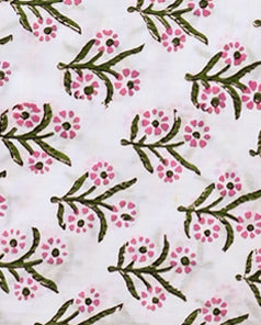Premium White And Pink Floral Hand Block Sanganeri Print Cotton Suit With Chiffon Dupatta (BSCOTCH14)