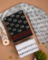 Exclusive Black and White  Printed Cotton Suit With Kota Dupatta CFCOTKO39