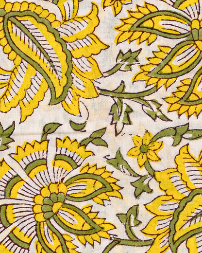 Premium Yellow Hand Block Sanganeri Print Cotton Suit With Chiffon Dupatta (BSCOTCH16)