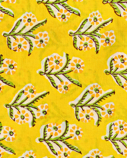Premium Yellow Hand Block Sanganeri Print Cotton Suit With Chiffon Dupatta BSCOTCH27