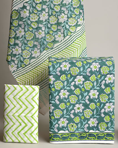 Premium Green Hand Block Printed Cotton Suit With Cotton Dupatta (BSCOTMU01)