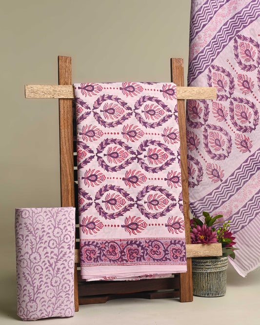 Trendy Pink Hand Block Printed Cotton Suit With Cotton Dupatta (BSCOTMU11)