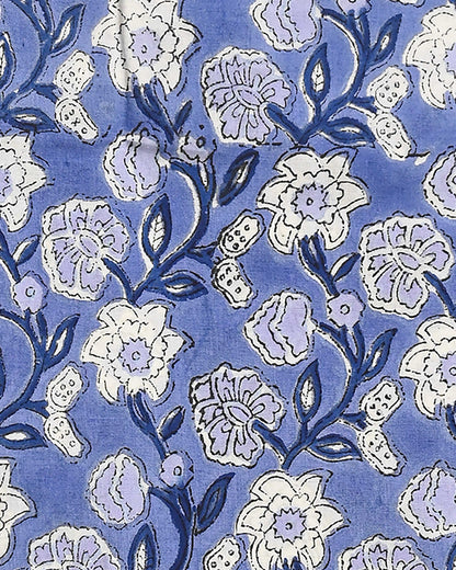 Premium White and Blue Floral Hand Block Printed Cotton Suit With Cotton Dupatta (BSCOTMU50)