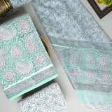 Exclusive Green and White Hand Block Print Cotton Suit With Kota Dupatta CFCOTKO55