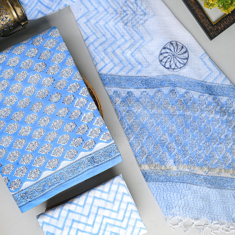 Exclusive Blue Hand Block Print Cotton Suit With Kota Dupatta CFCOTKO28