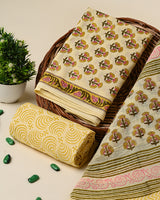 Yellow Hand Block Print Cotton Suit Sets With Cotton Dupatta  CFCOTMU28