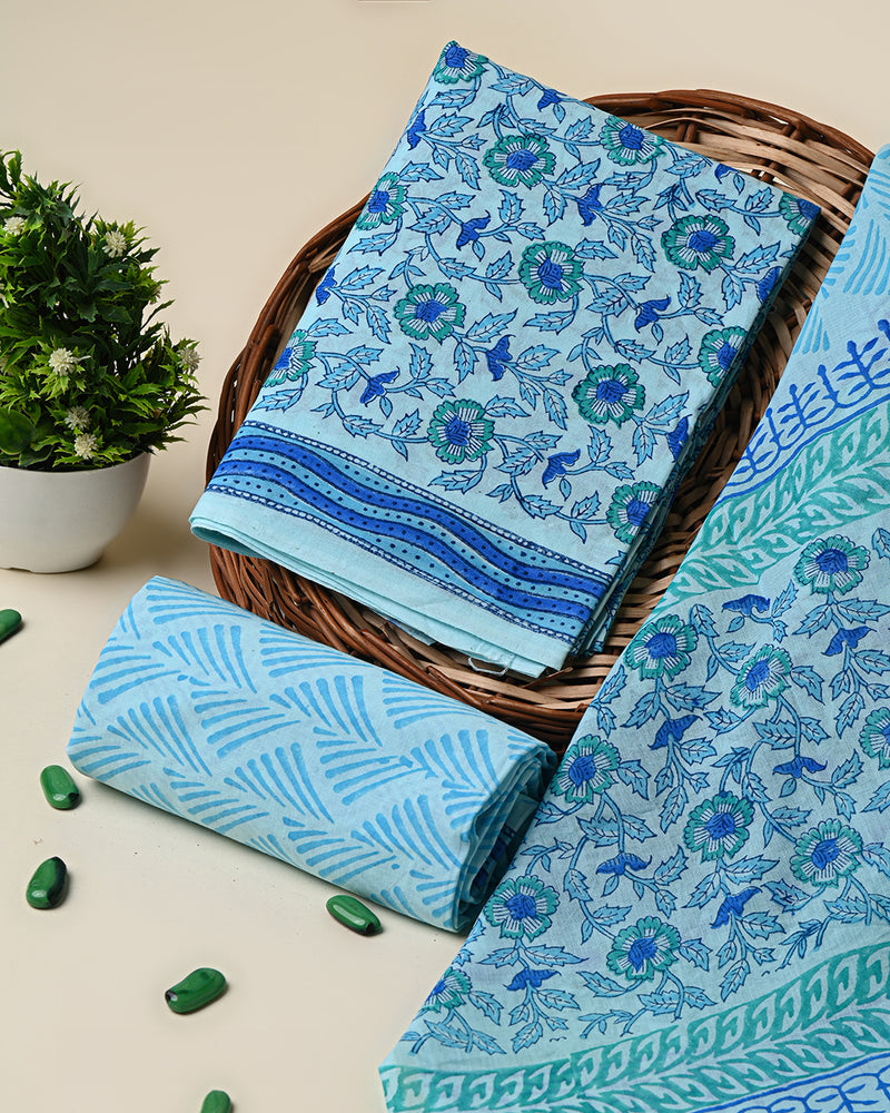 Hand Block Print Cotton Suit Sets With Cotton Dupatta  CFCOTMU31