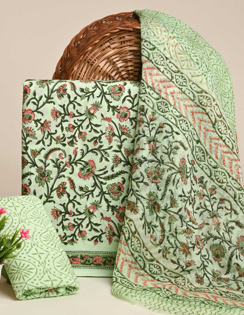 New Sanganeri Rapid Printed Cotton Suit With Chiffon Dupatta (CFCOTCH44)
