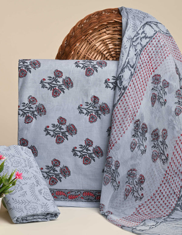New Sanganeri Rapid Printed Cotton Suit With Chiffon Dupatta (CFCOTCH41)